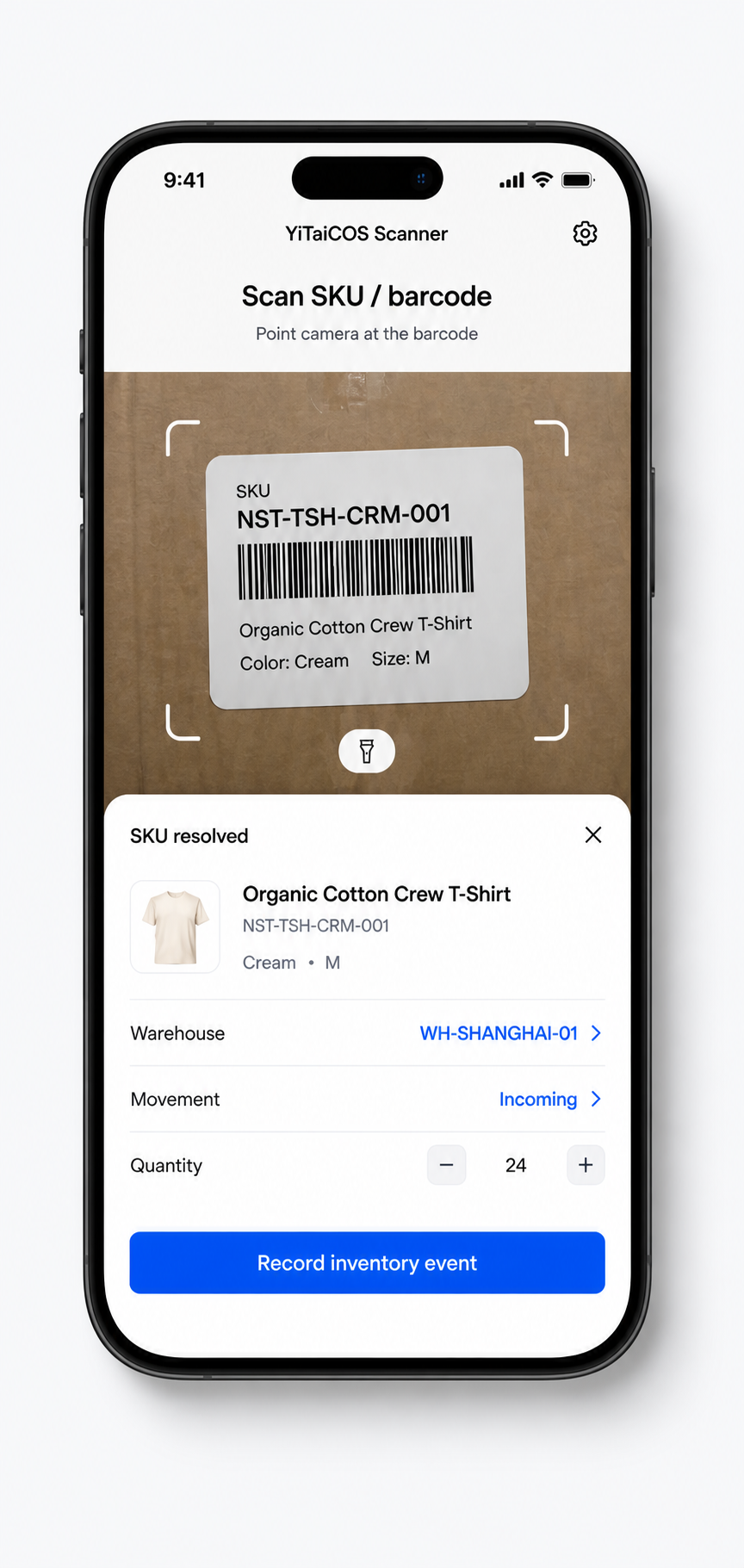 Illustrative YiTaiCOS Scanner inventory workflow preview